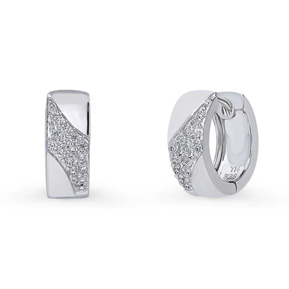 Wave CZ Small Huggie Earrings in Sterling Silver 0.55 inch