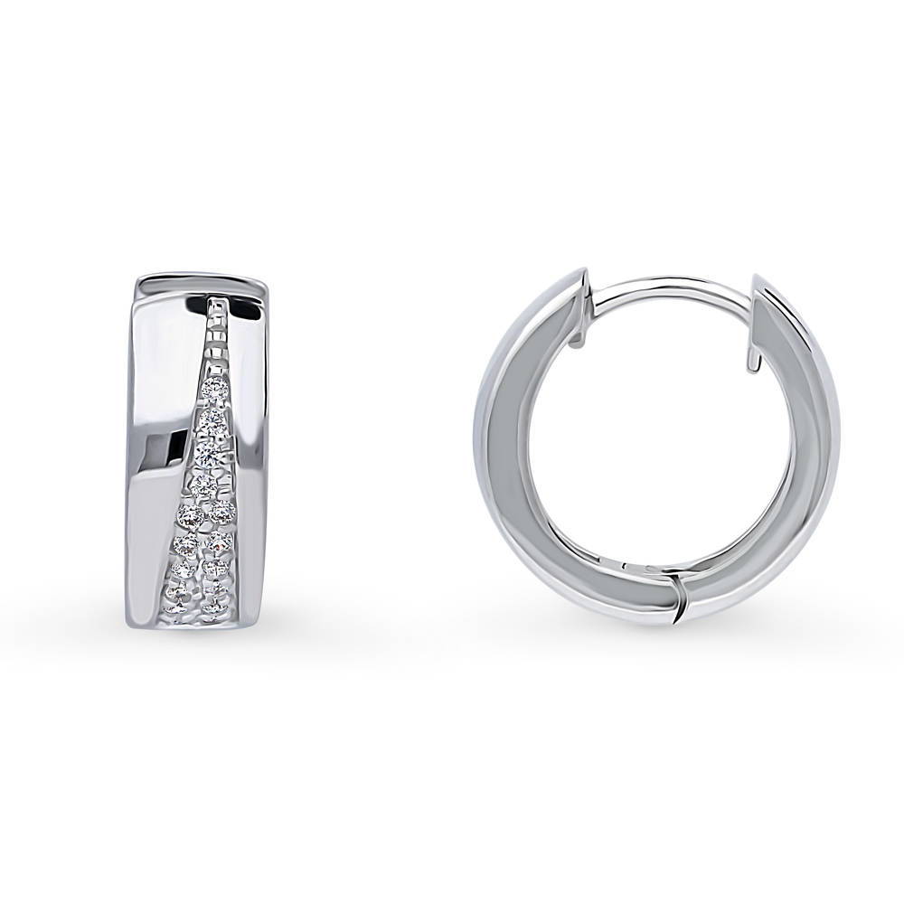 CZ Small Huggie Earrings in Sterling Silver 0.55"