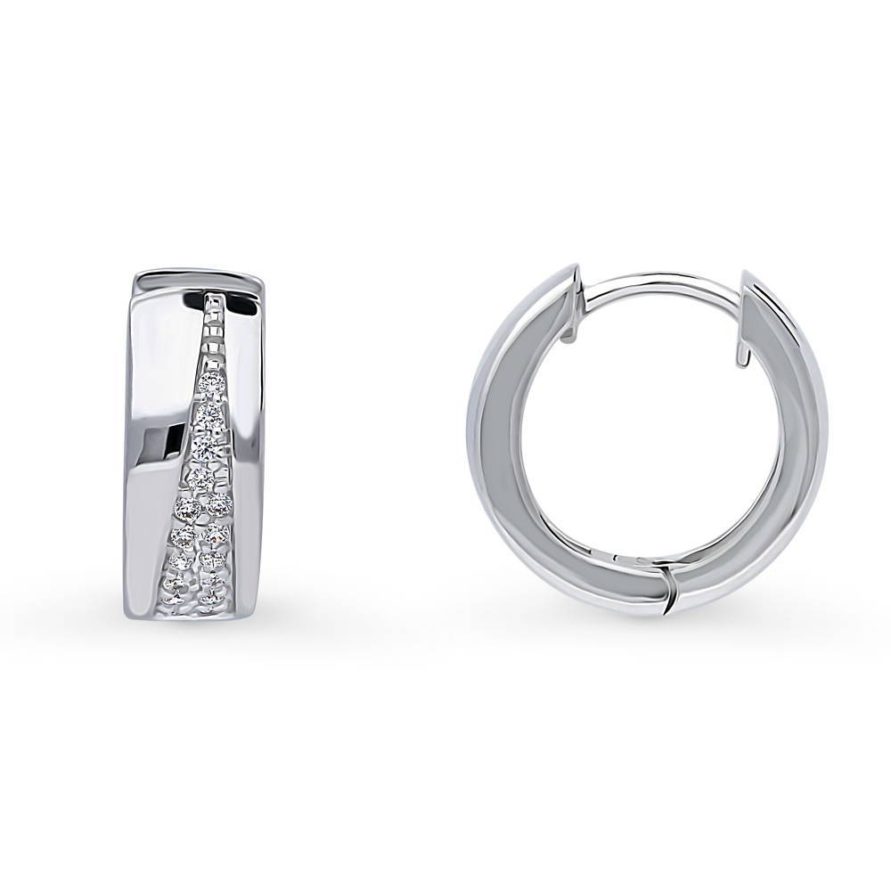 Front view of CZ Small Huggie Earrings in Sterling Silver 0.55 inch, 4 of 7