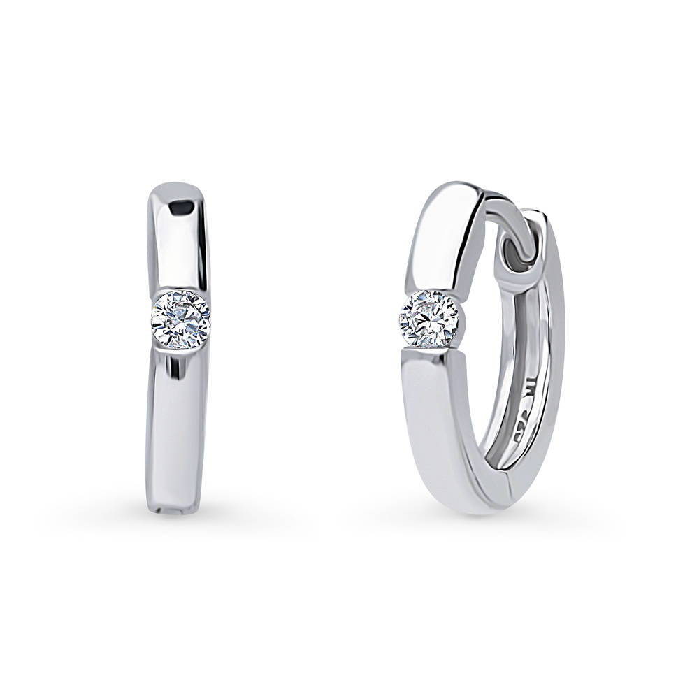 Solitaire Round CZ Hoop Earrings in Sterling Silver 0.12ct, 1 of 13