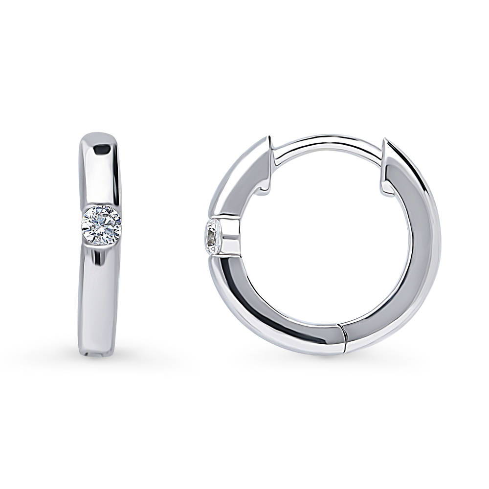 Front view of Solitaire Round CZ Hoop Earrings in Sterling Silver 0.12ct, 3 of 12