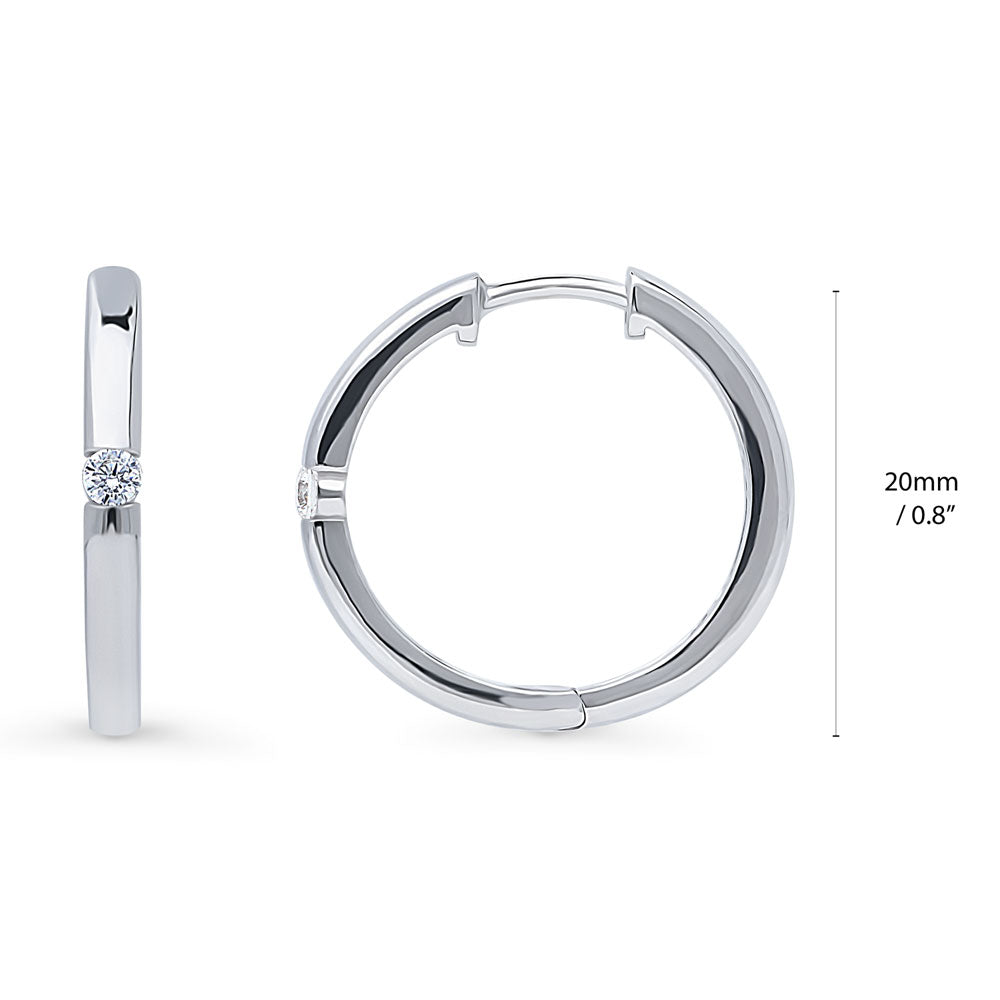 Angle view of Solitaire Round CZ Hoop Earrings in Sterling Silver 0.12ct, 5 of 12