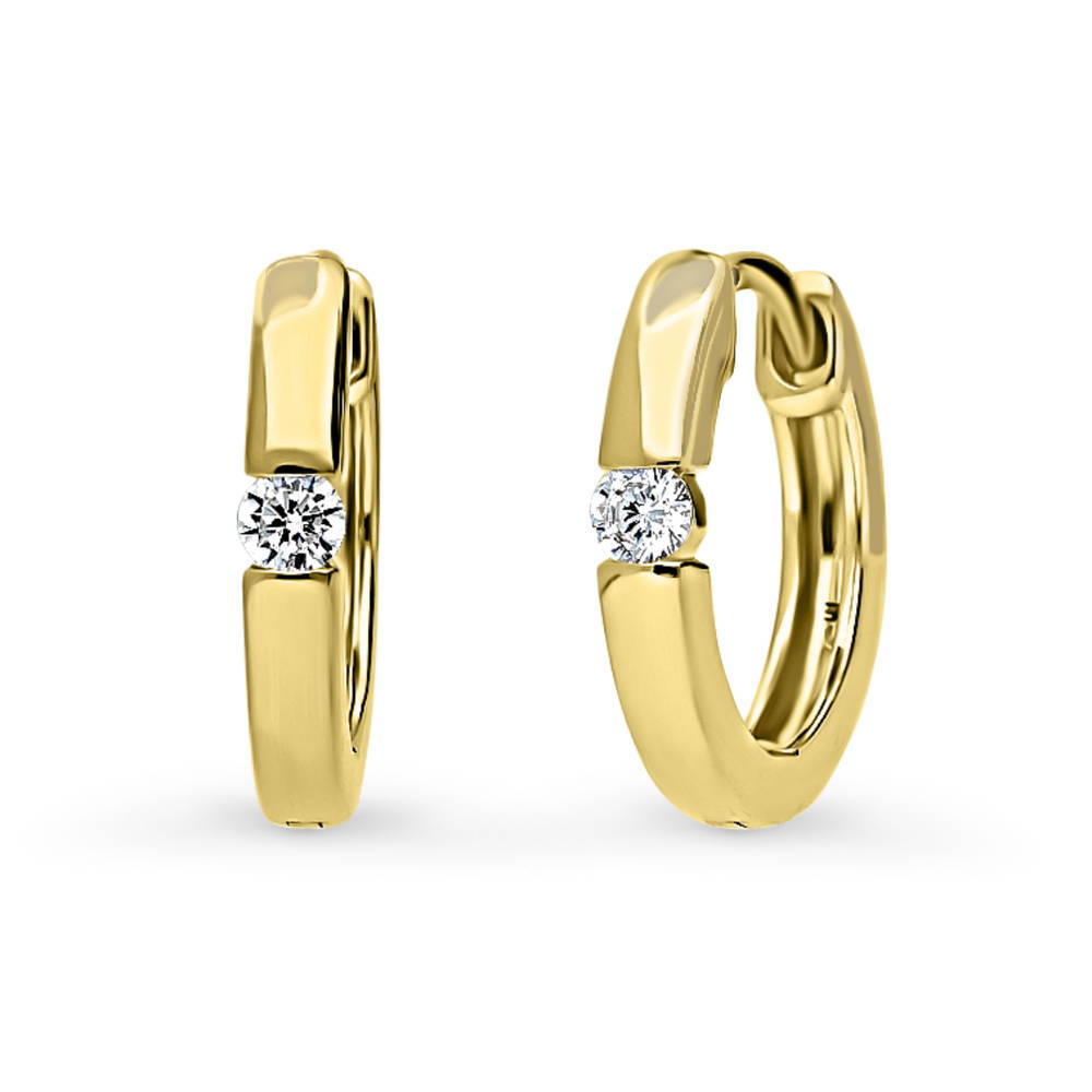Solitaire Round CZ Hoop Earrings in Gold Flashed Sterling Silver 0.12ct, 1 of 11