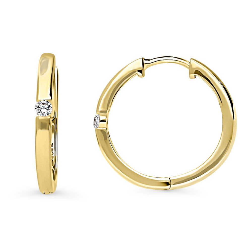 Front view of Solitaire Round CZ Hoop Earrings in Gold Flashed Sterling Silver 0.12ct, 4 of 11