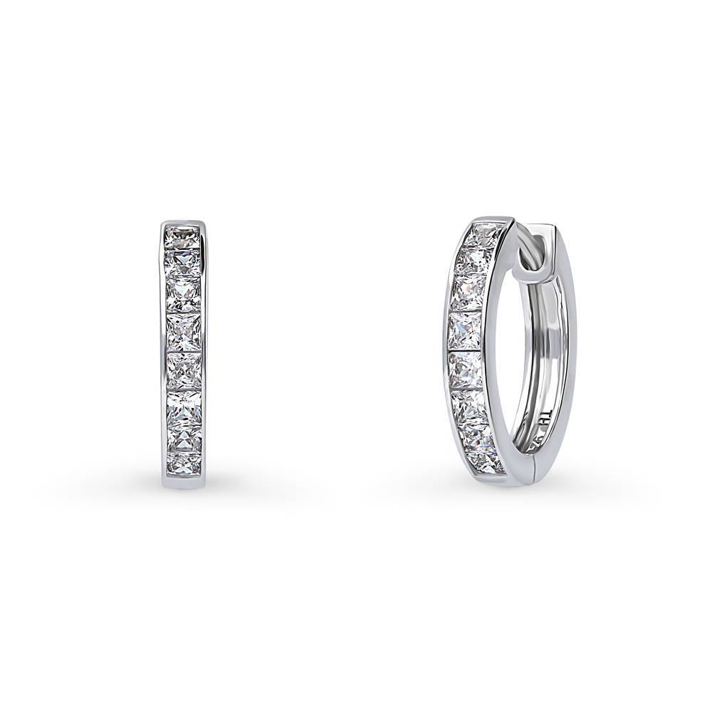Silver Bar Cubic Zirconia CZ Medium Fashion Hoop Earrings Silver Bar Cubic Zirconia CZ Medium Fashion Hoop Earrings