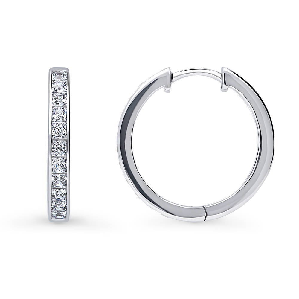 Front view of Bar CZ Hoop Earrings in Sterling Silver, 2 Pairs