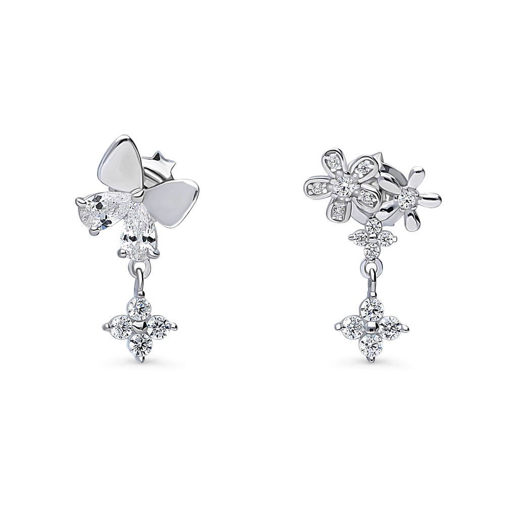 Butterfly Flower CZ Dangle Earrings in Sterling Silver