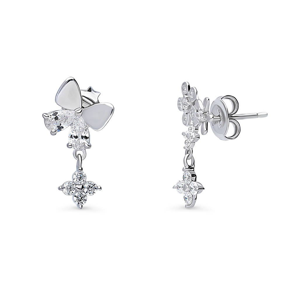 Butterfly Flower CZ Dangle Earrings in Sterling Silver
