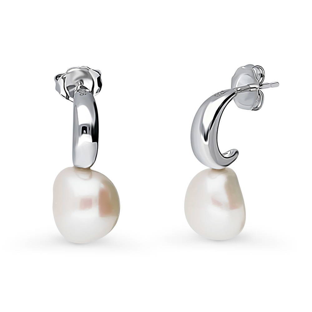 Solitaire Irregular Cultured Pearl Stud Earrings in Sterling Silver