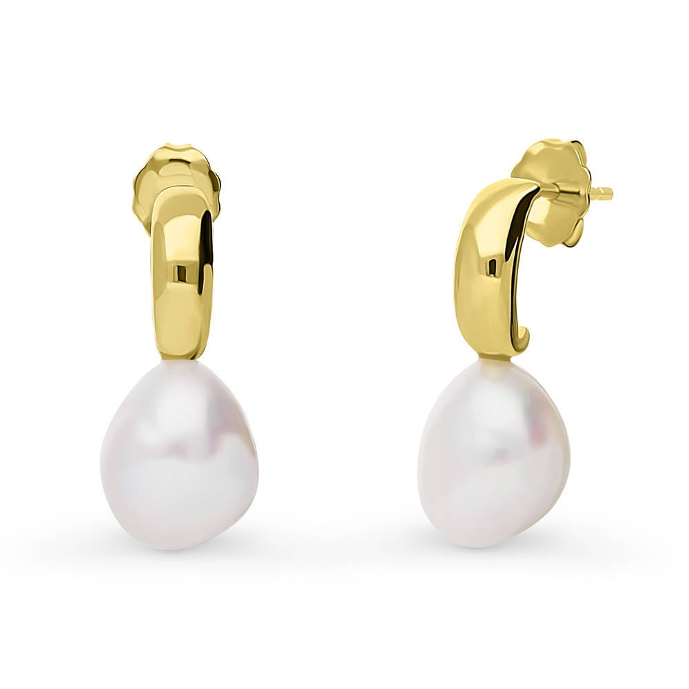 Solitaire Irregular Cultured Pearl Stud Earrings in Sterling Silver