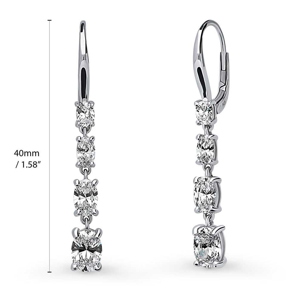 Angle view of Graduated CZ Leverback Dangle Earrings in Sterling Silver
