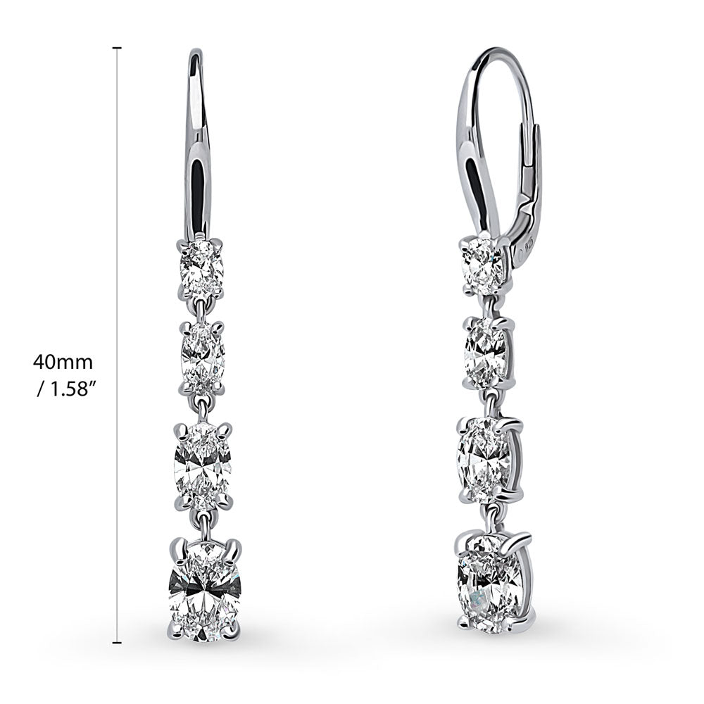 Graduated CZ Leverback Dangle Earrings in Sterling Silver