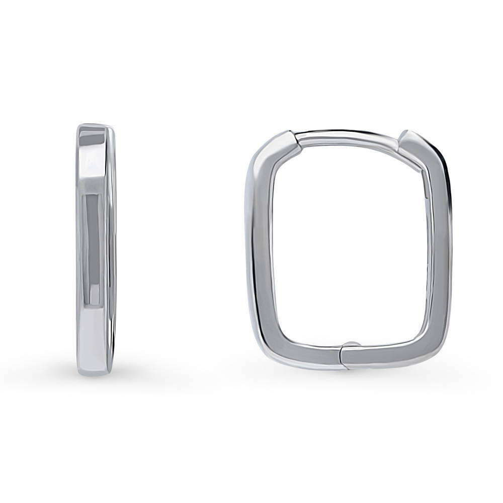 Front view of Rectangle Medium Hoop Earrings in Sterling Silver 0.6 inch