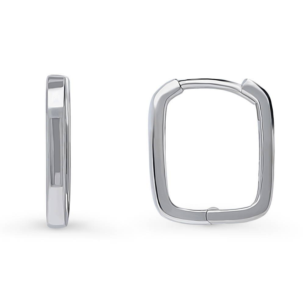 Rectangle Medium Hoop Earrings in Sterling Silver 0.6"