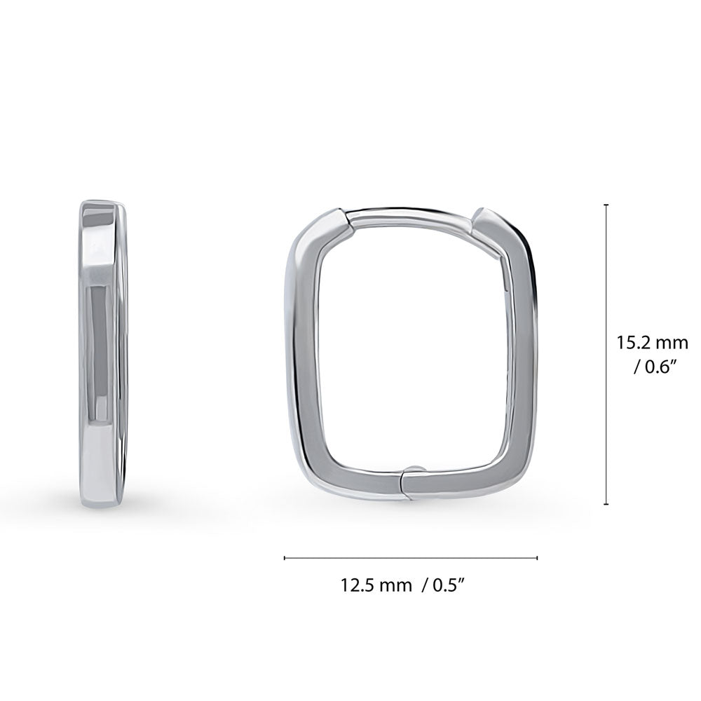Angle view of Rectangle Medium Hoop Earrings in Sterling Silver 0.6 inch
