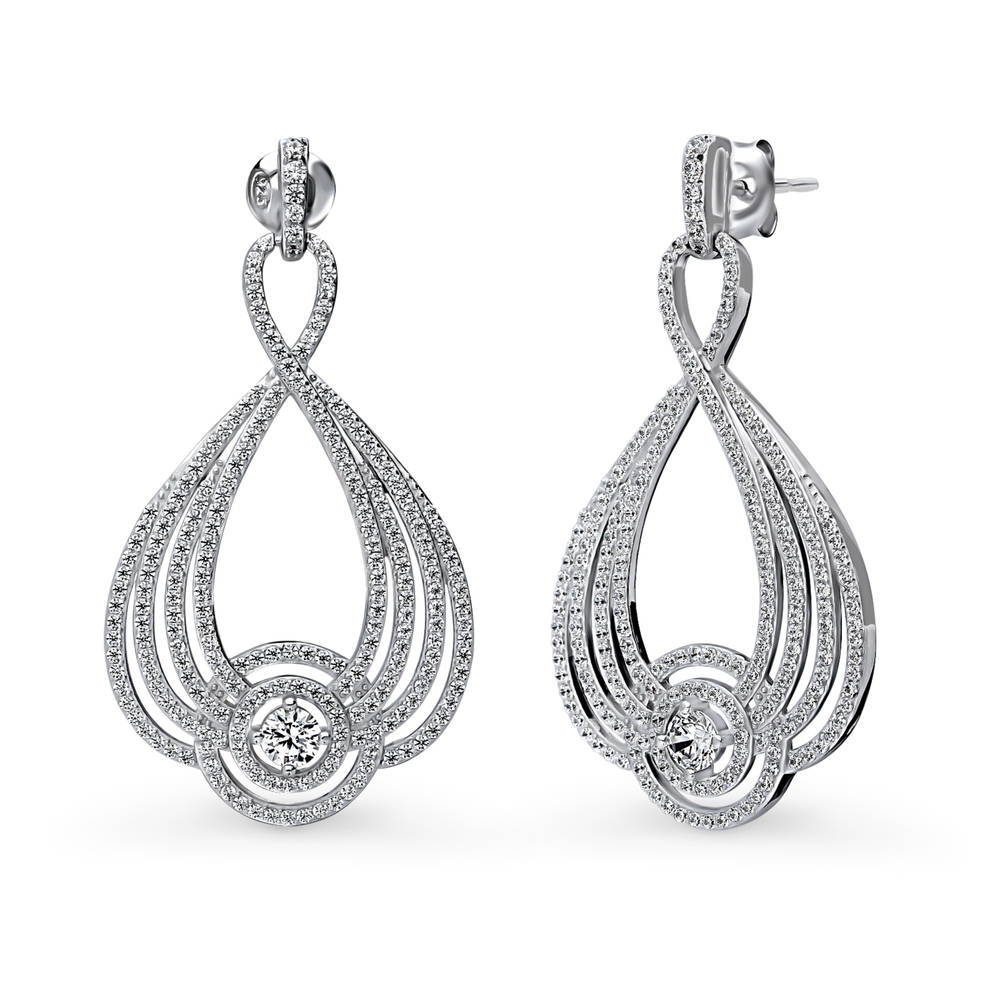 Woven CZ Statement Chandelier Earrings in Sterling Silver