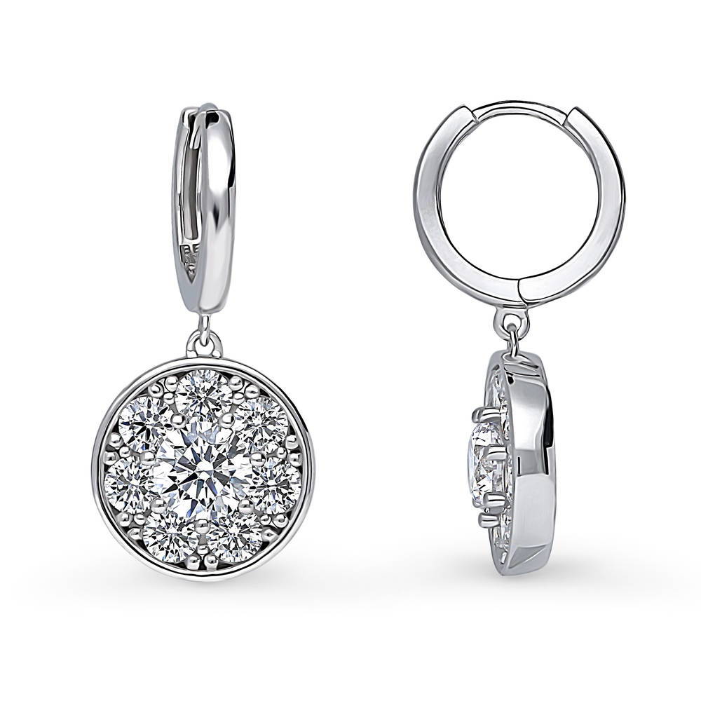 Front view of Flower Halo CZ Necklace and Earrings Set in Sterling Silver, 7 of 10