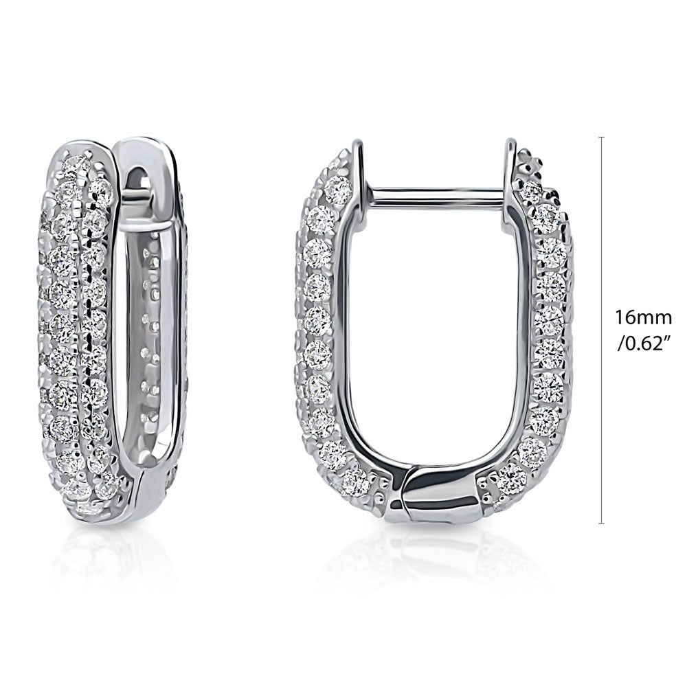 Front view of Rectangle CZ Medium Hoop Earrings in Sterling Silver 0.62 inch