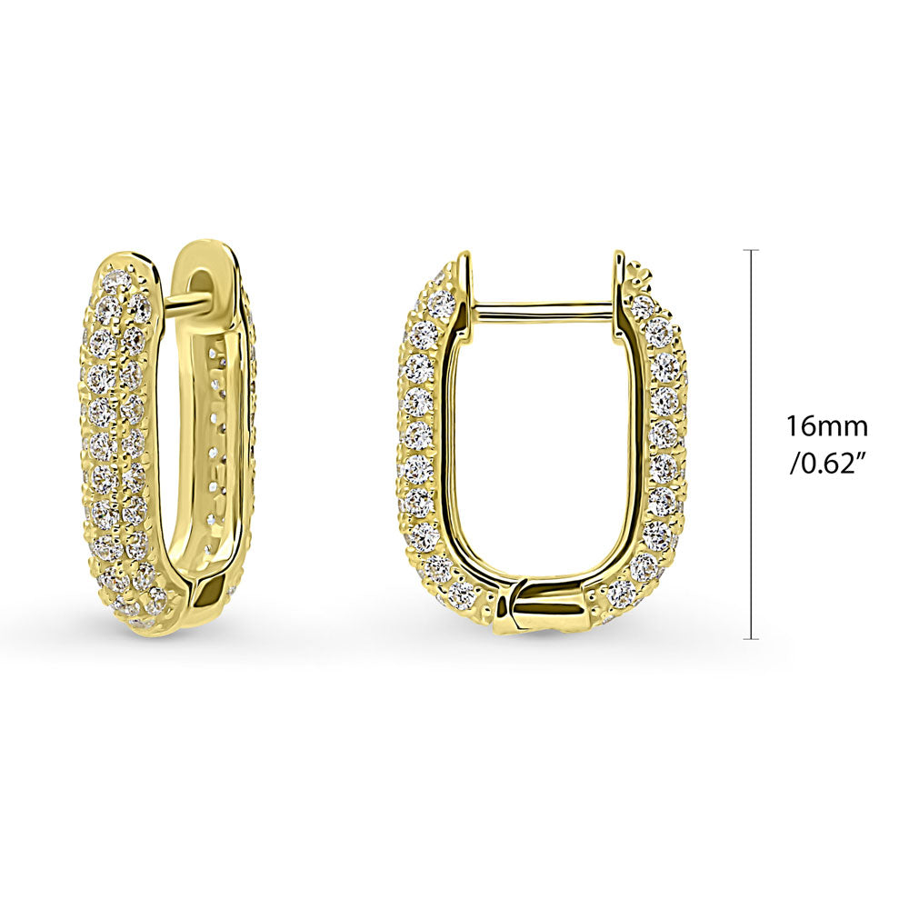 Rectangle CZ Medium Hoop Earrings in Sterling Silver 0.62"