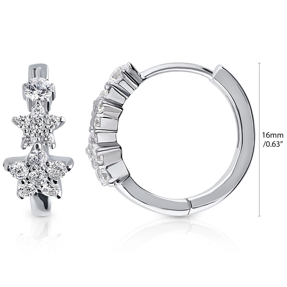 Front view of Star CZ Medium Hoop Earrings in Sterling Silver 0.63 inch