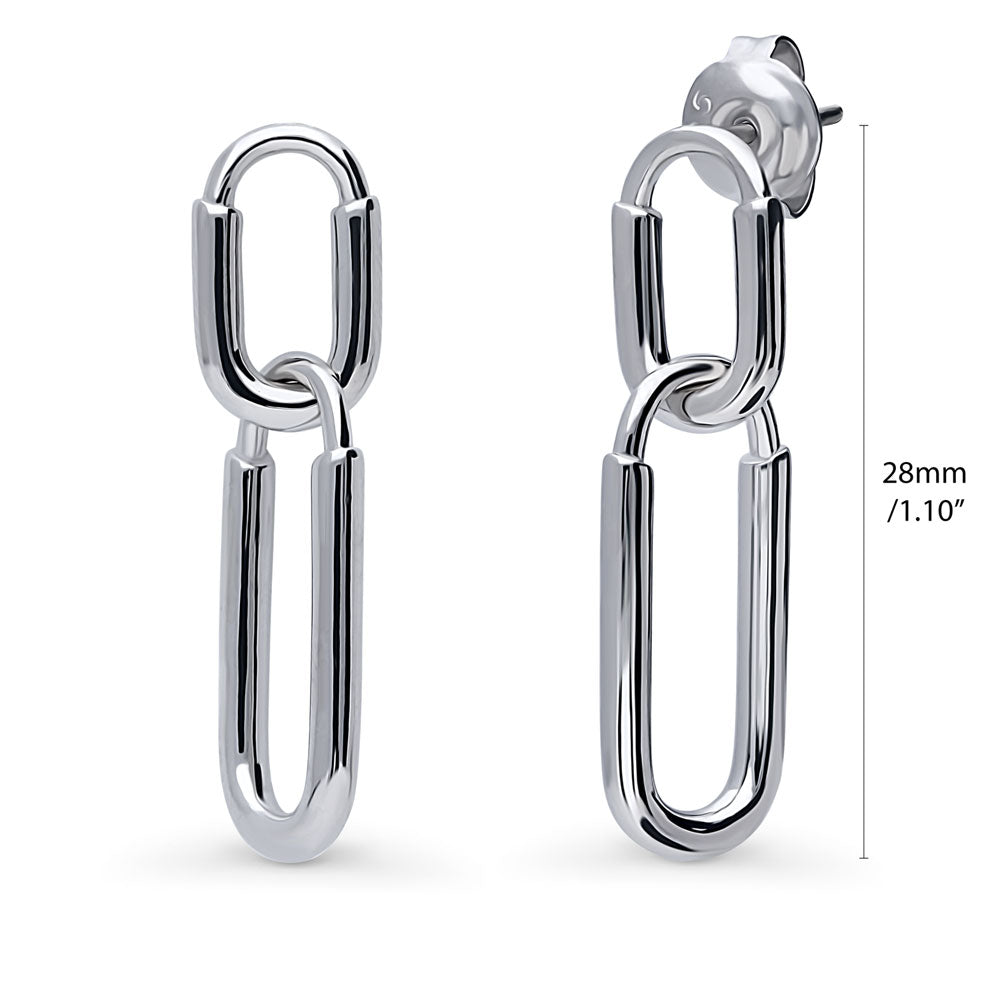 Front view of Paperclip Interlocking Dangle Earrings in Sterling Silver