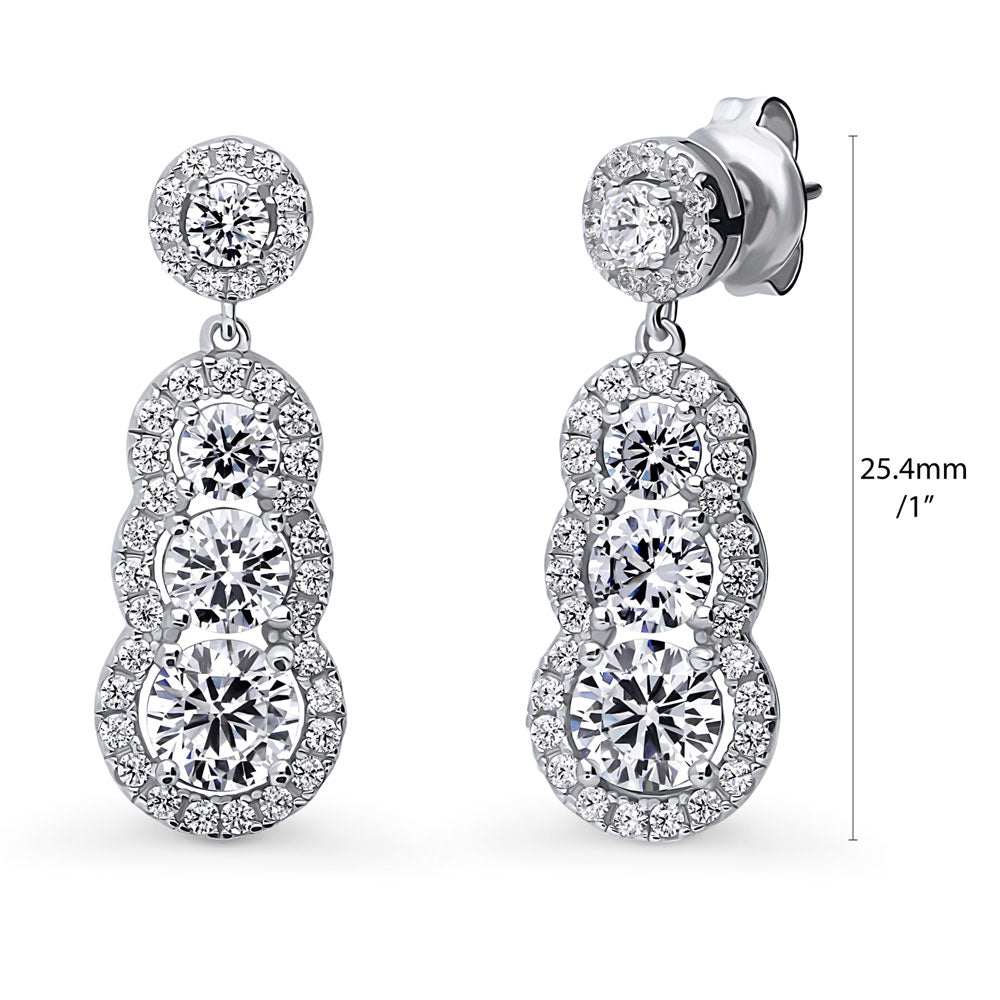 Graduated Halo CZ Dangle Earrings in Sterling Silver