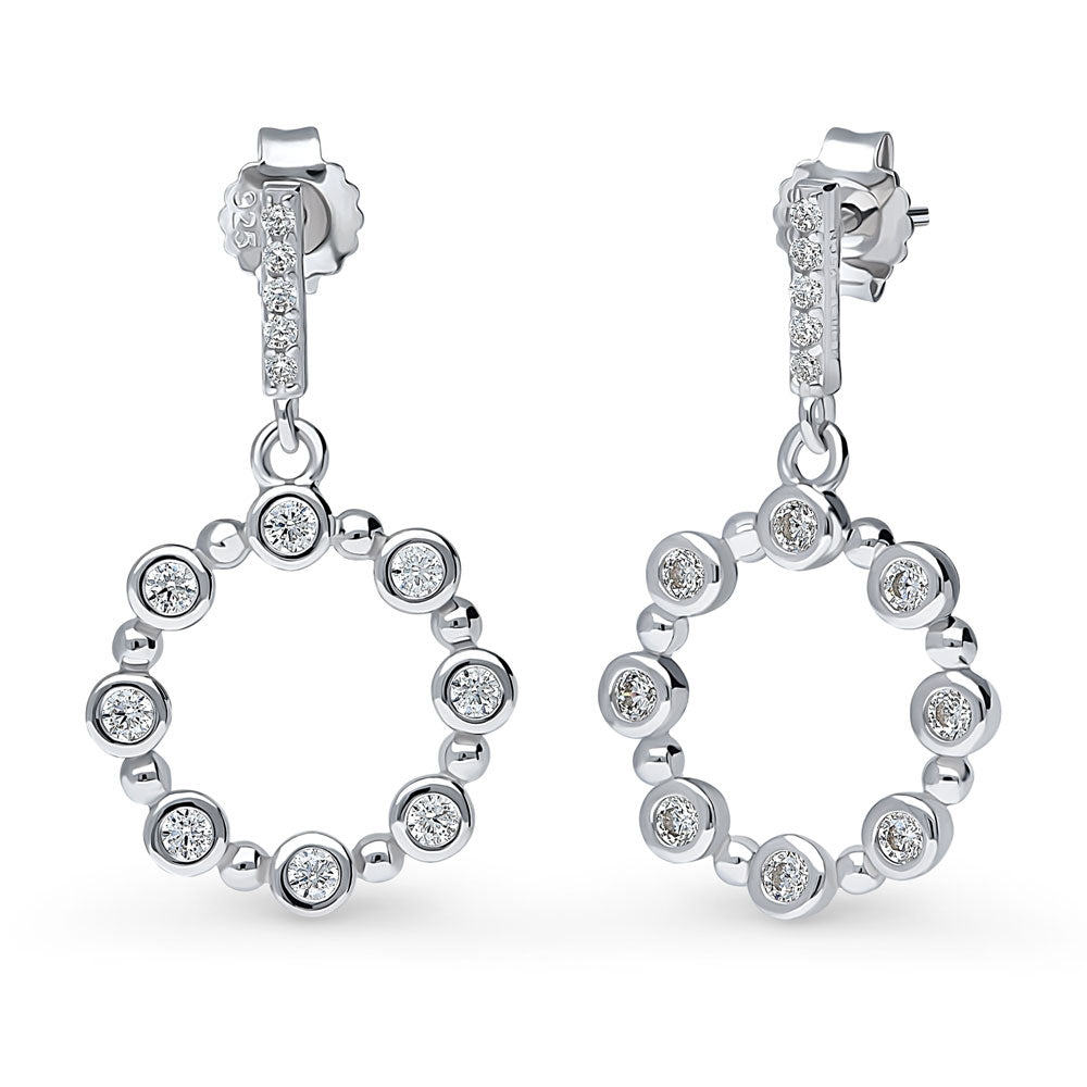 Bubble Open Circle CZ Dangle Earrings in Sterling Silver