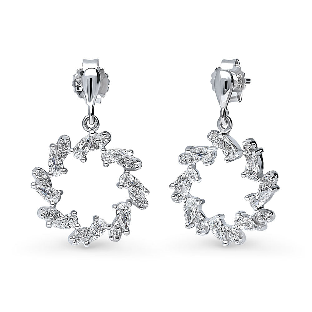 Wreath Open Circle CZ Dangle Earrings in Sterling Silver