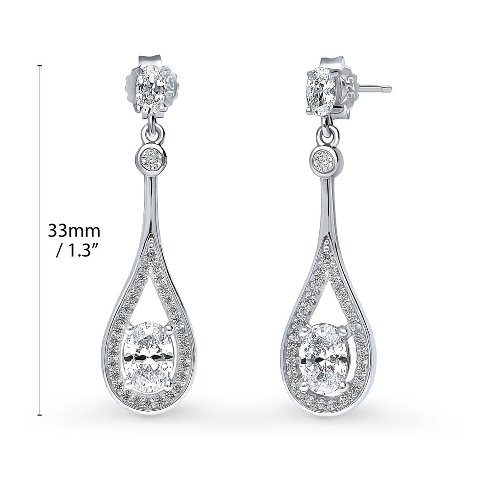 Front view of Teardrop CZ Dangle Earrings in Sterling Silver