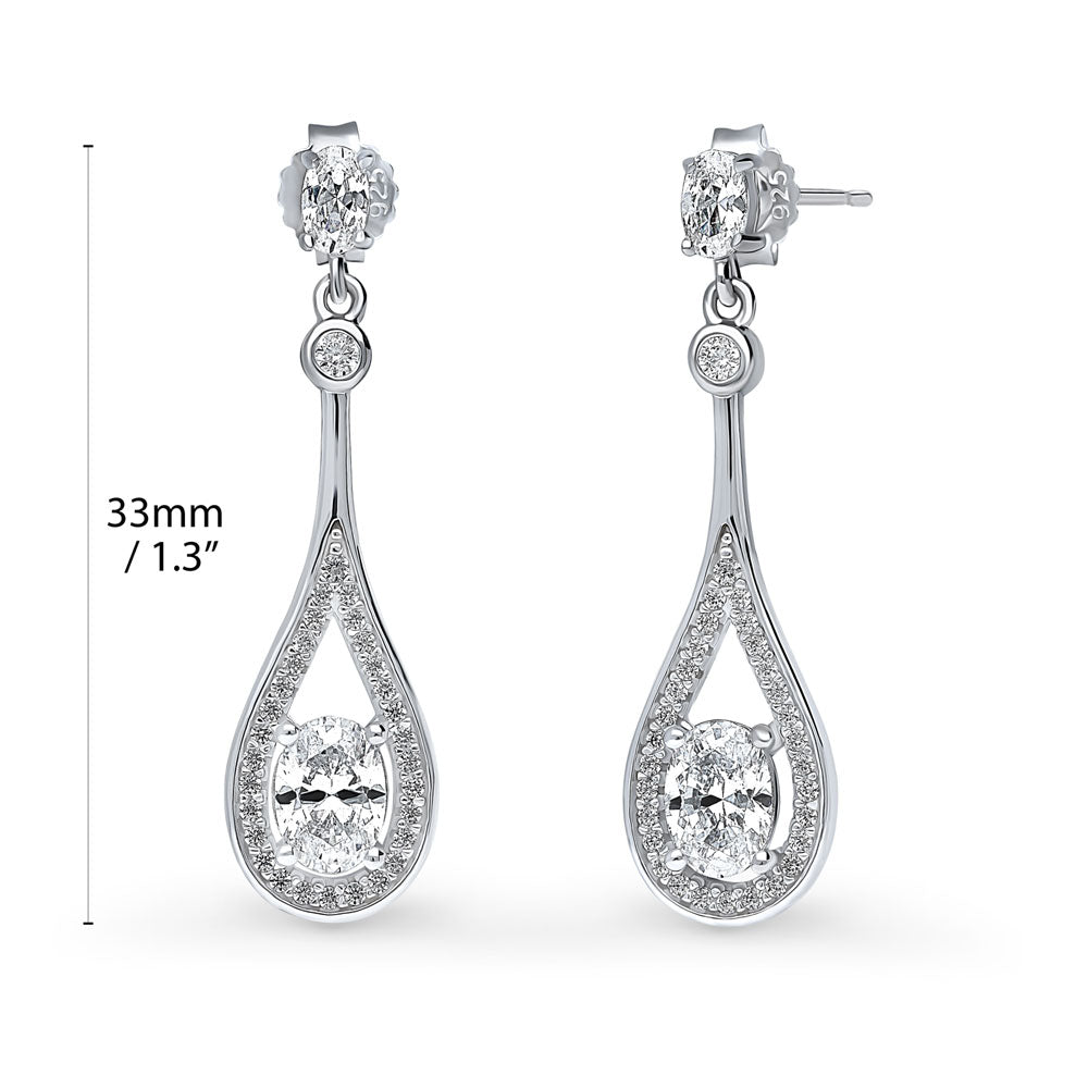 Front view of Teardrop CZ Necklace and Earrings Set in Sterling Silver
