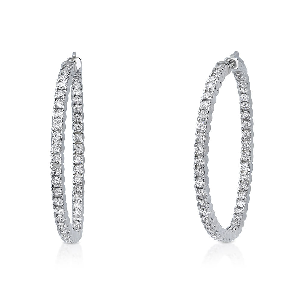 CZ Large Inside-Out Hoop Earrings in Sterling Silver 1.9"