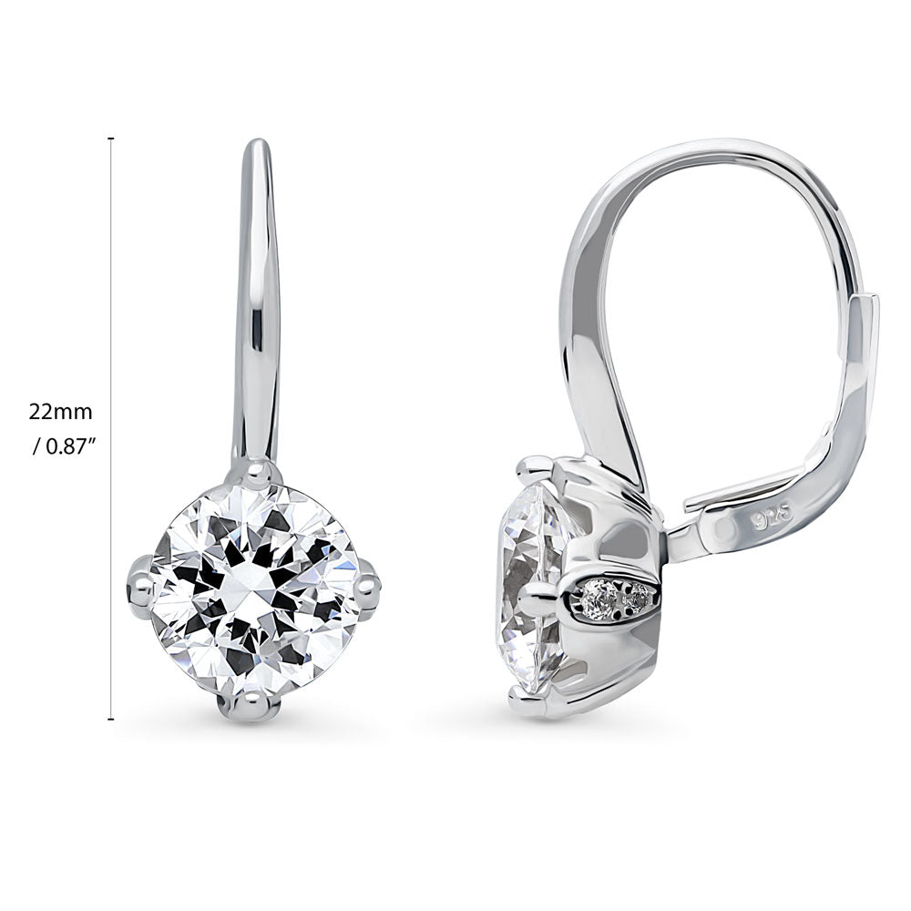 Angle view of Solitaire 4ct Round CZ Leverback Dangle Earrings in Sterling Silver