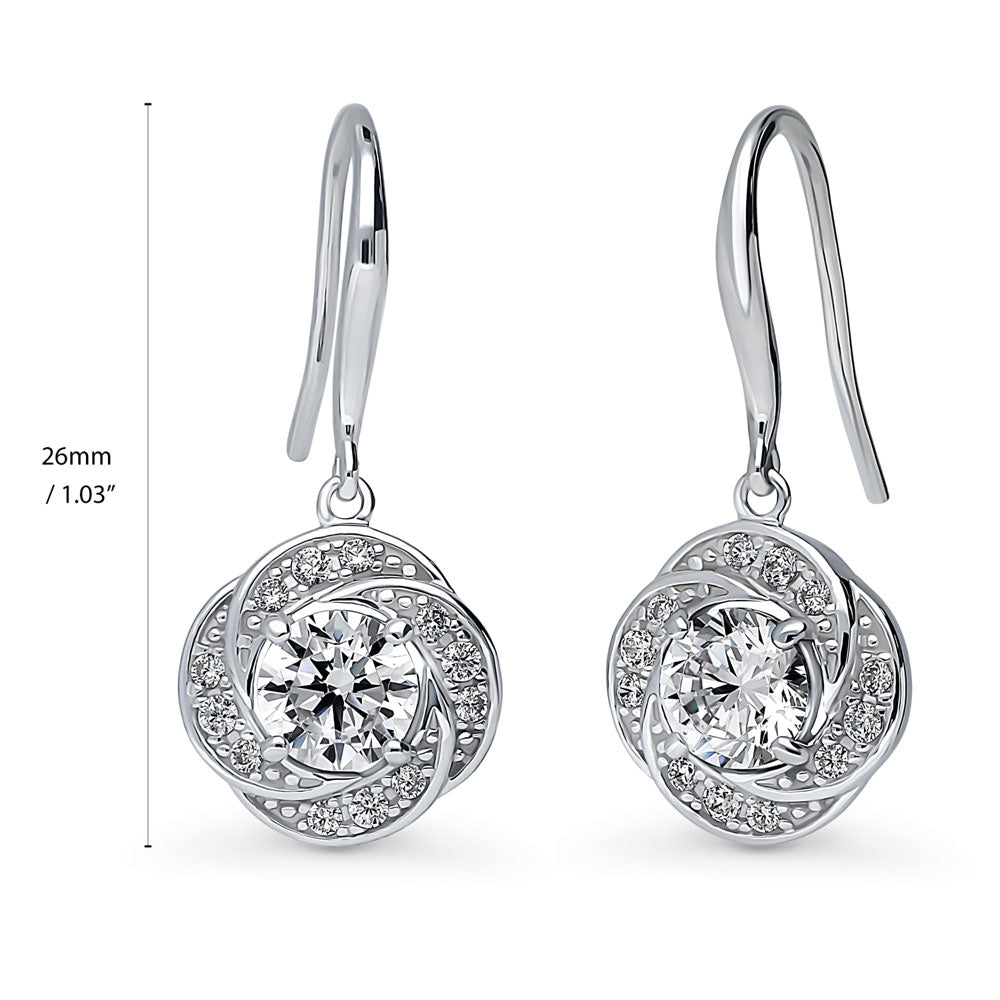 Front view of Flower Woven CZ Fish Hook Dangle Earrings in Sterling Silver