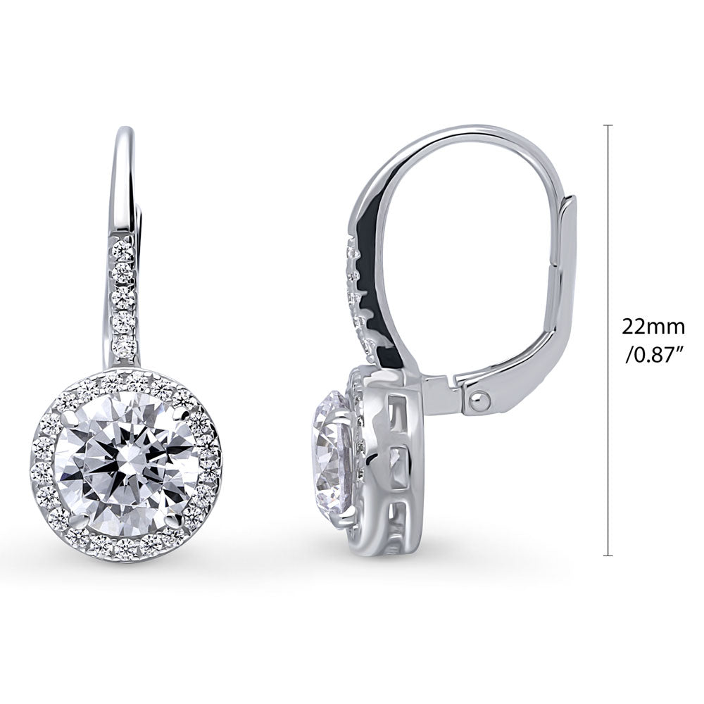 Front view of Solitaire 2.5ct Round CZ Leverback Dangle Earrings in Sterling Silver