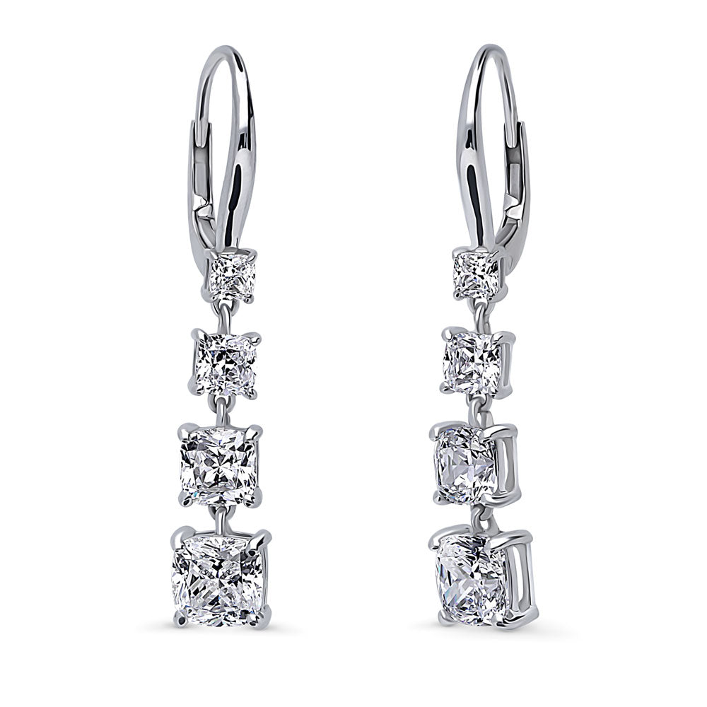 Graduated CZ Leverback Chandelier Earrings in Sterling Silver