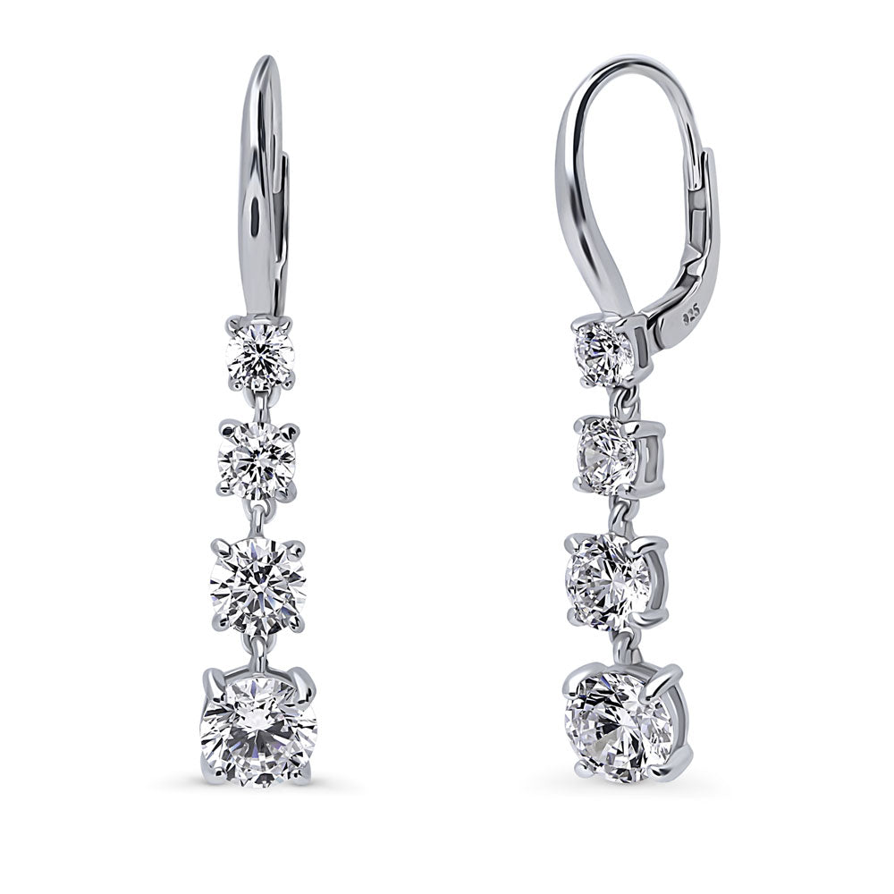 Graduated CZ Leverback Chandelier Earrings in Sterling Silver