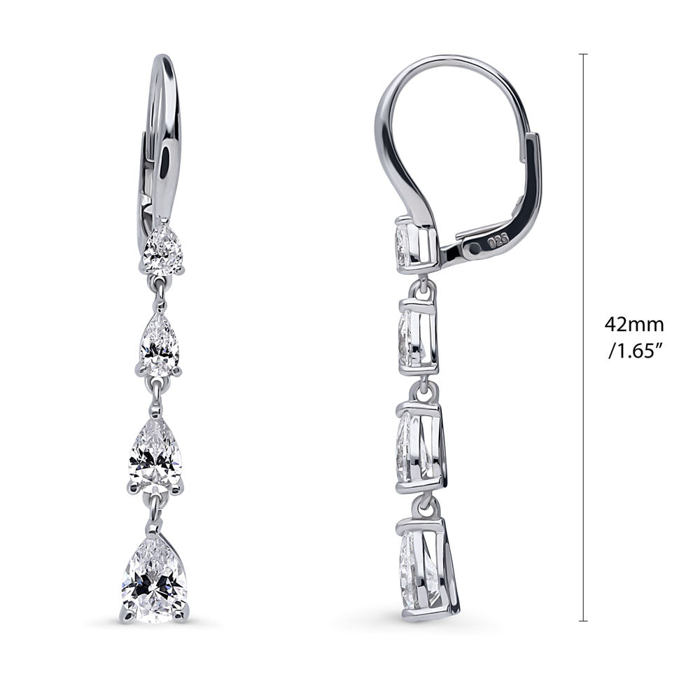 Graduated Teardrop CZ Leverback Chandelier Earrings in Sterling Silver