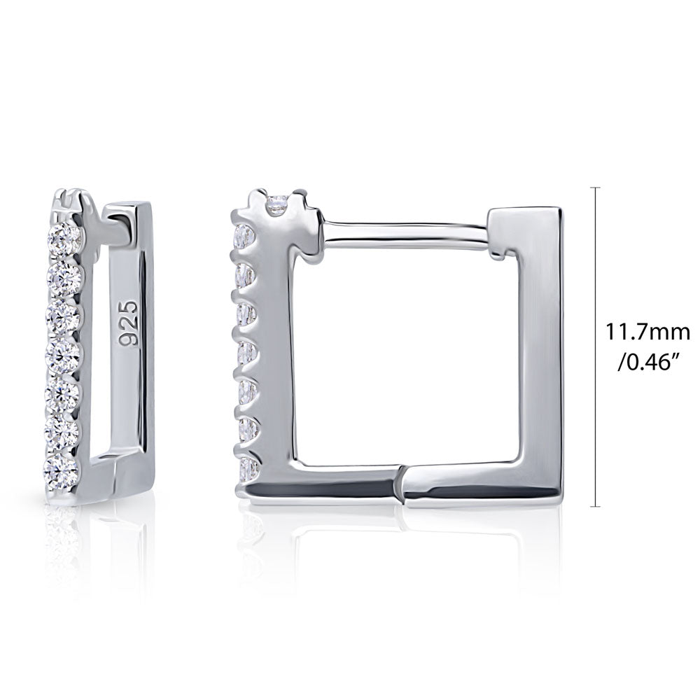 Front view of Rectangle CZ Mini Hoop Earrings in Sterling Silver 0.46 inch, 4 of 12