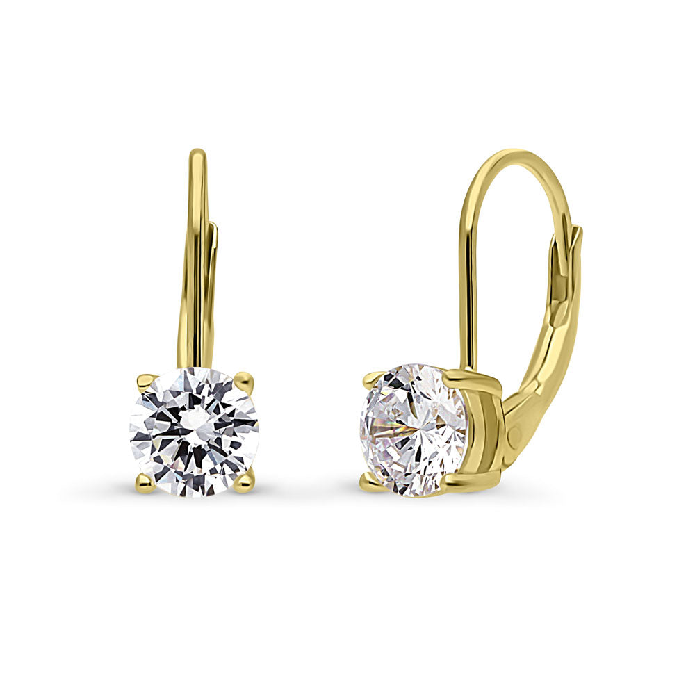 Solitaire Round CZ Leverback Earrings in Gold Flashed Sterling Silver