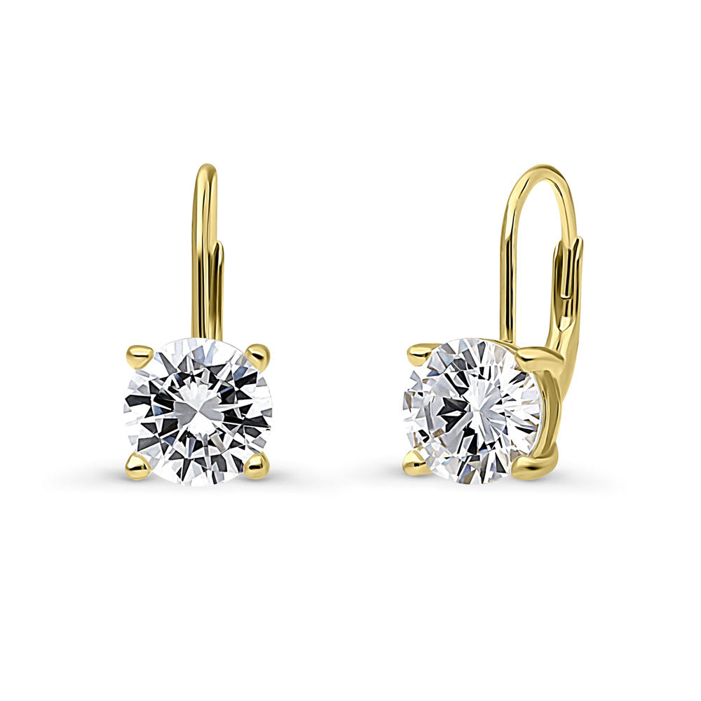 Solitaire Round CZ Leverback Earrings in Gold Flashed Sterling Silver