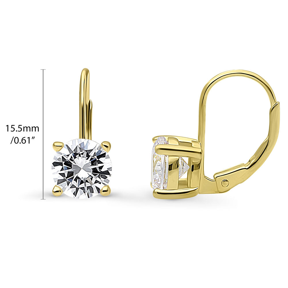 Front view of Solitaire Round CZ Leverback Earrings in Gold Flashed Sterling Silver