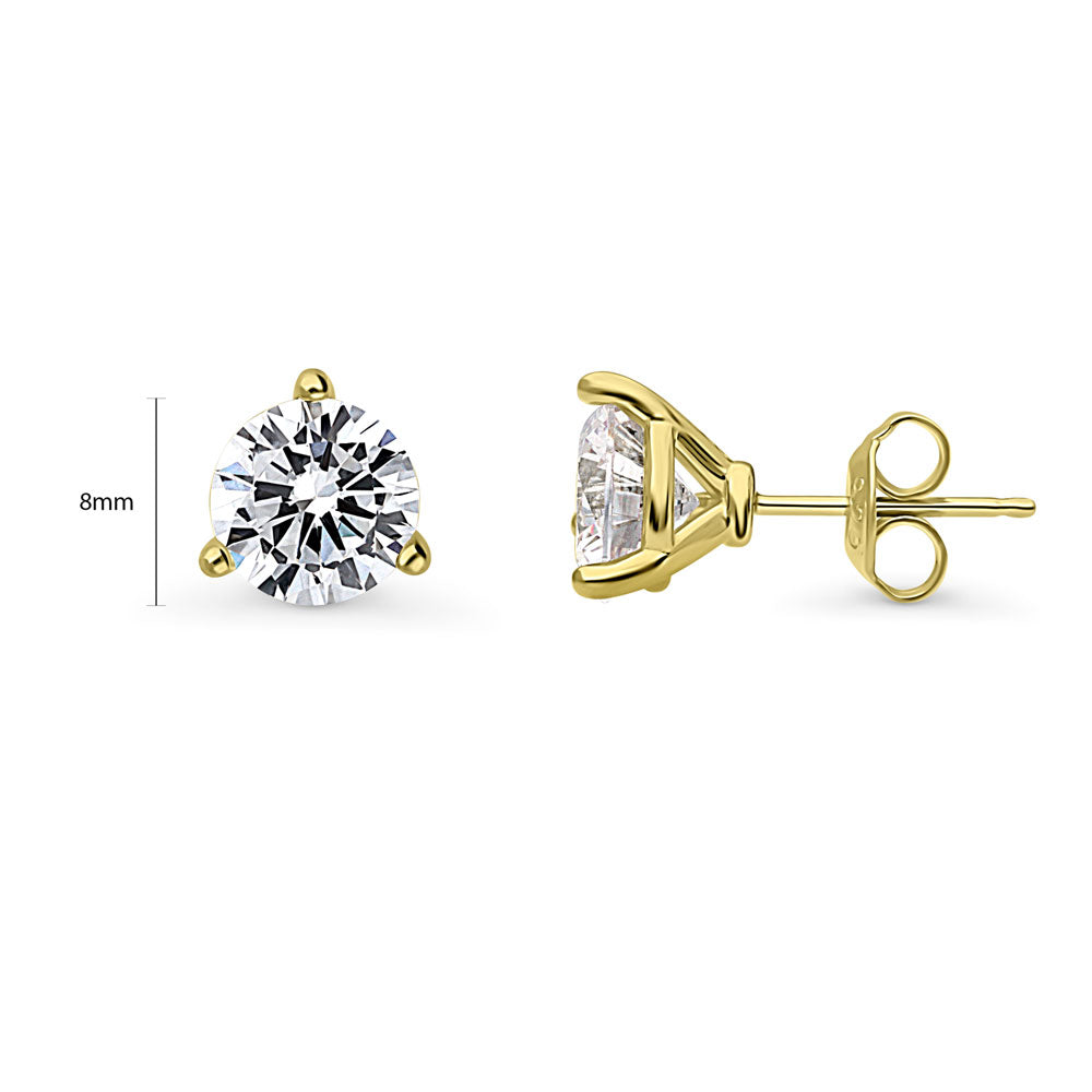 Front view of Solitaire Round CZ Stud Earrings in Gold Flashed Sterling Silver