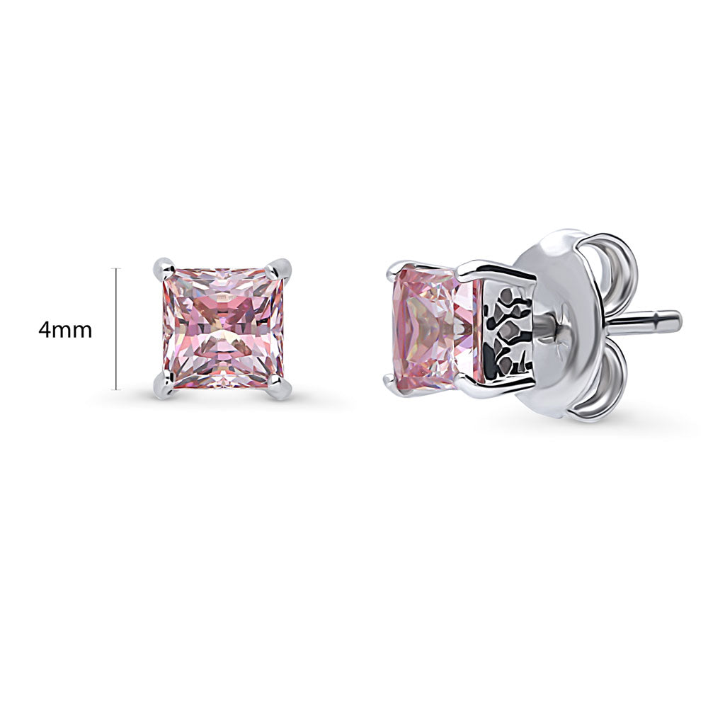 Solitaire Morganite Color Princess CZ Stud Earrings in Sterling Silver