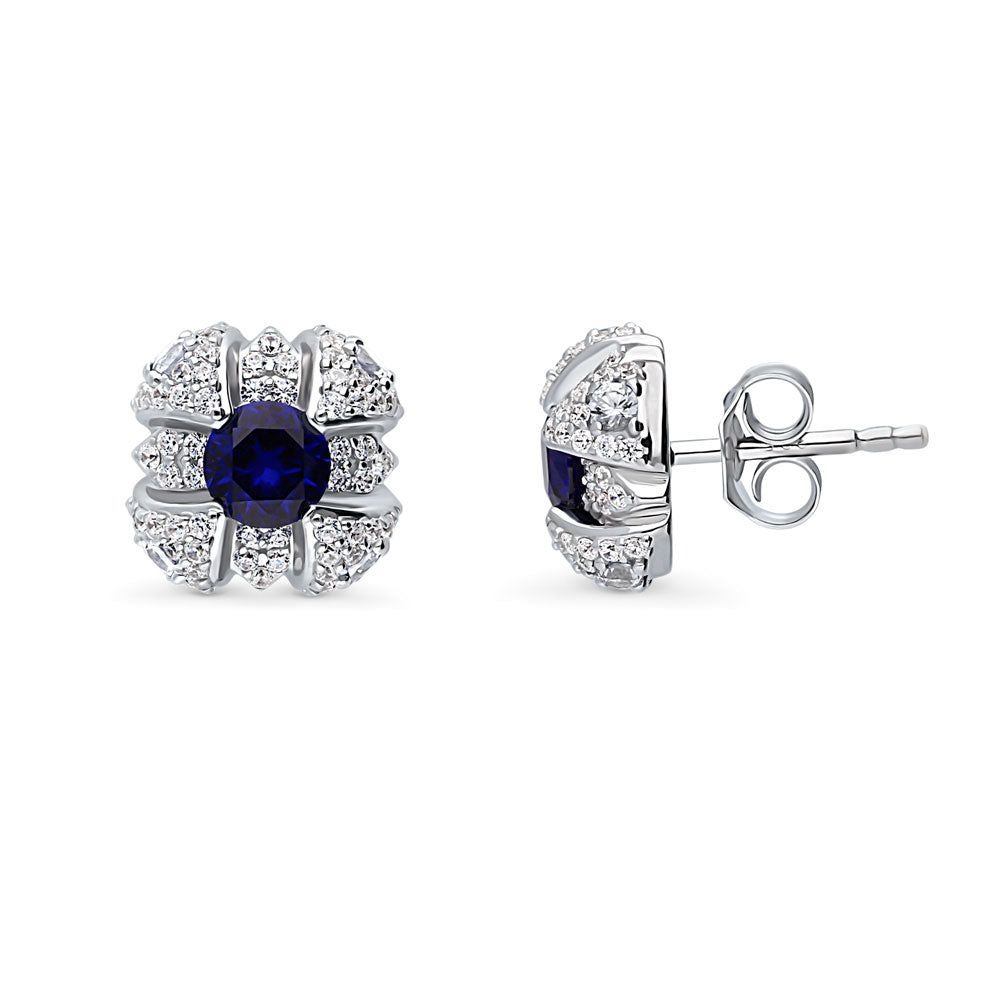 Square Simulated Blue Sapphire CZ Stud Earrings in Sterling Silver