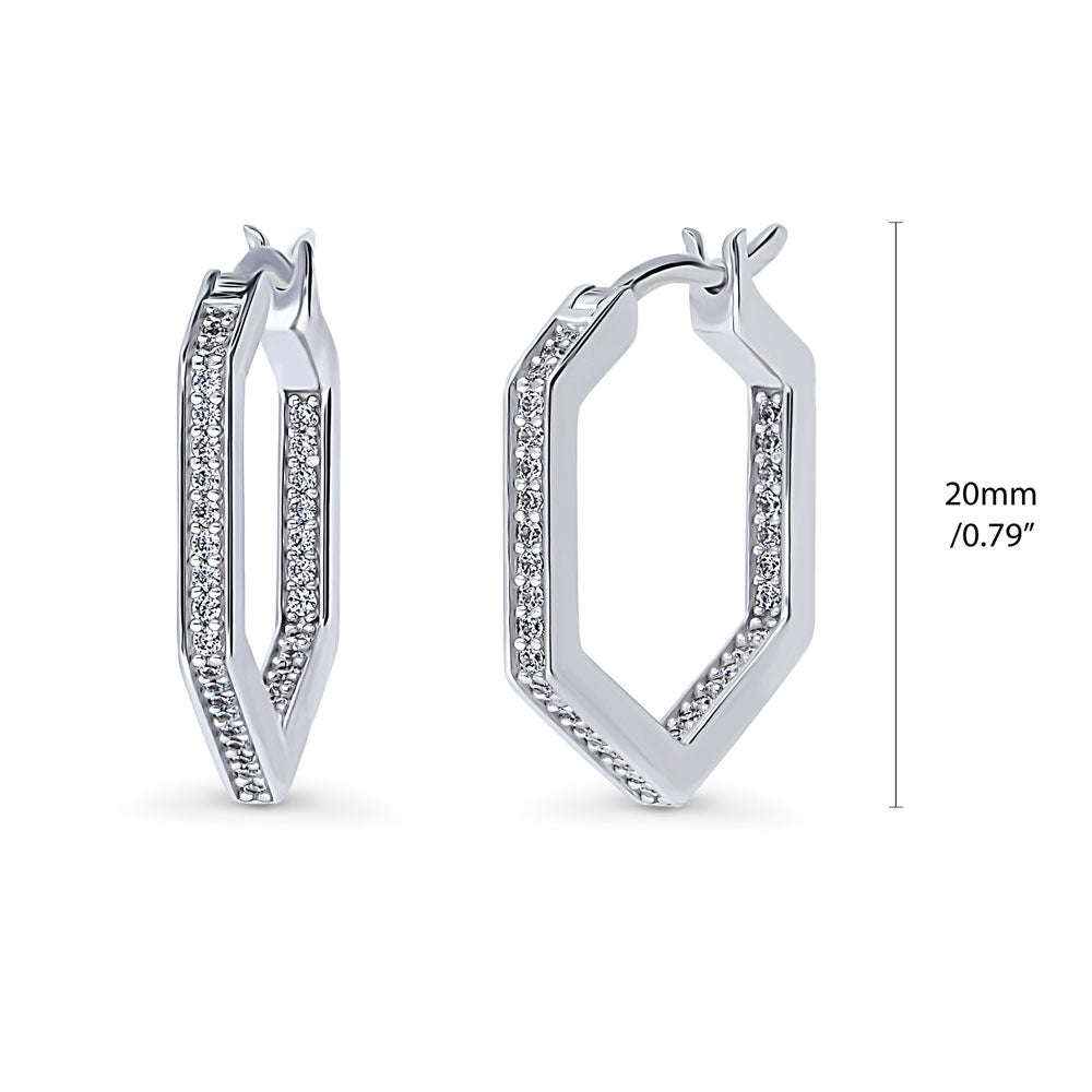Front view of Hexagon CZ Medium Inside-Out Hoop Earrings in Sterling Silver 0.8 inch