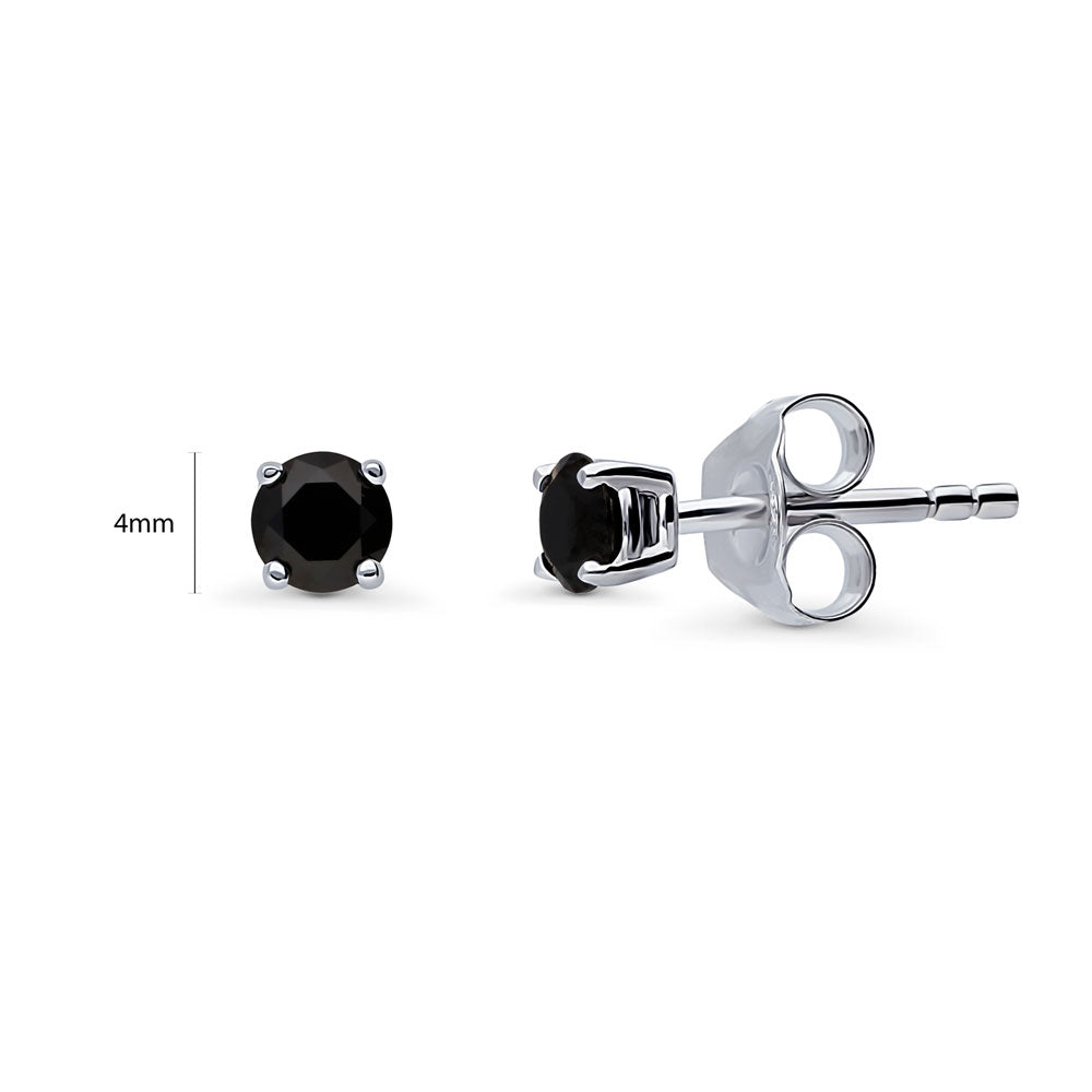Front view of Solitaire Black Round CZ Stud Earrings in Sterling Silver