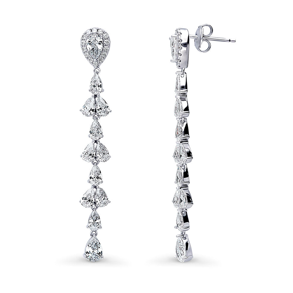 Teardrop CZ Statement Chandelier Earrings in Sterling Silver