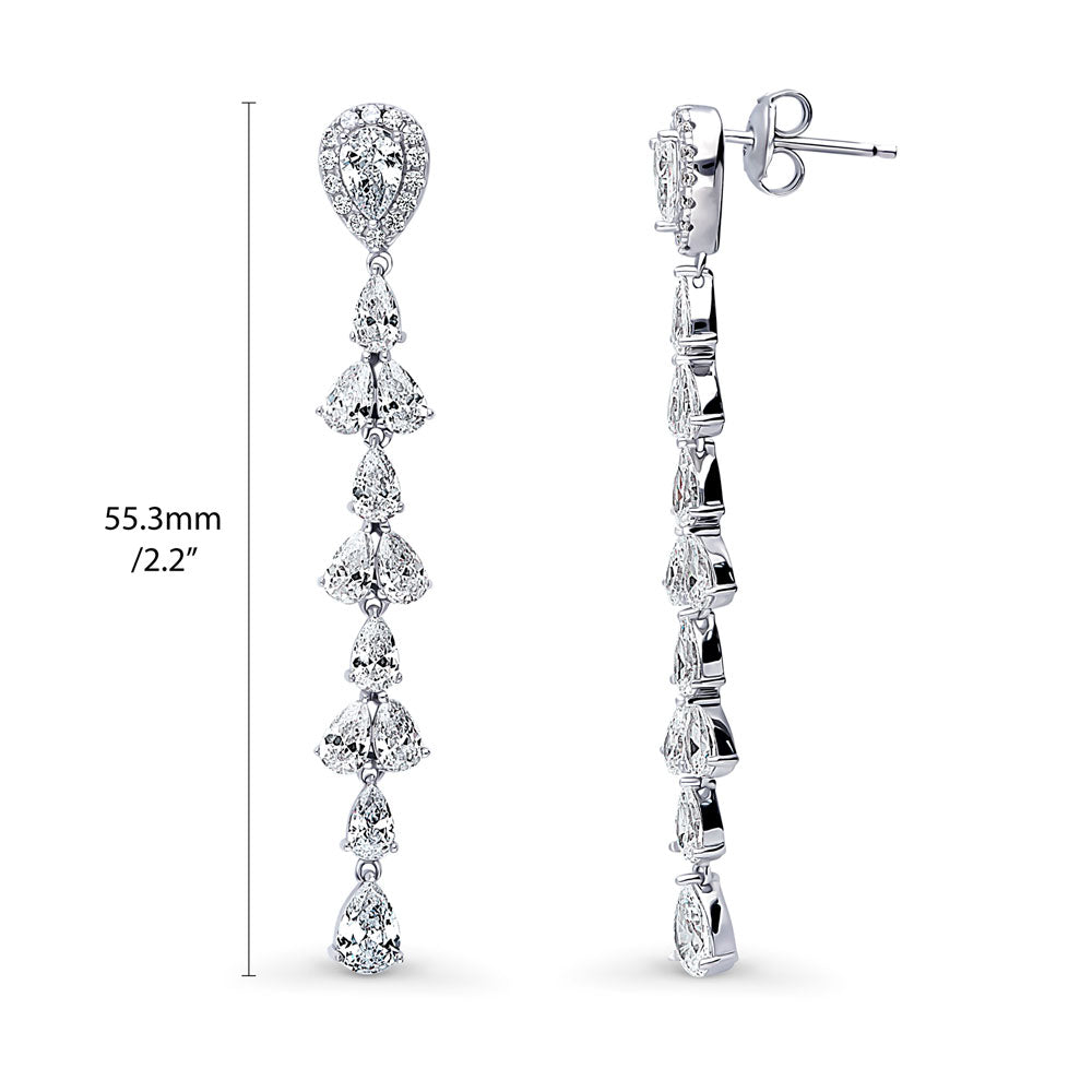 Front view of Teardrop CZ Statement Chandelier Earrings in Sterling Silver