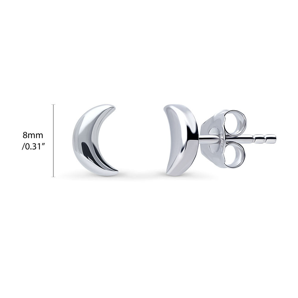 Front view of Crescent Moon Stud Earrings in Sterling Silver