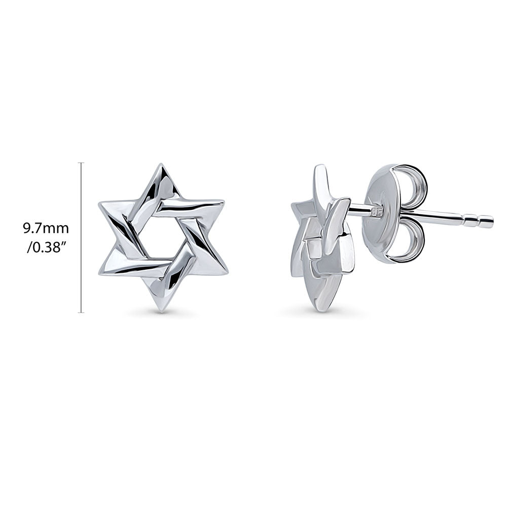Front view of Star of David Necklace and Earrings Set in Sterling Silver